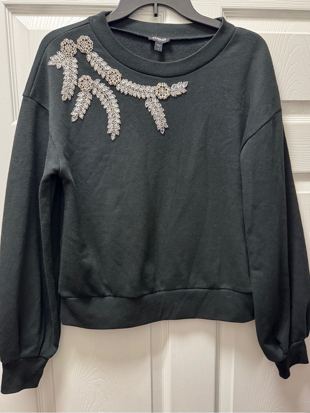 Express Black Sweatshirt with Crystal Shoulder Embellishment